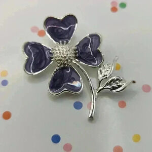 AAI Signed Flower Enamel Brooch Purple Floral Brooch Goldtone flower leaves EUC